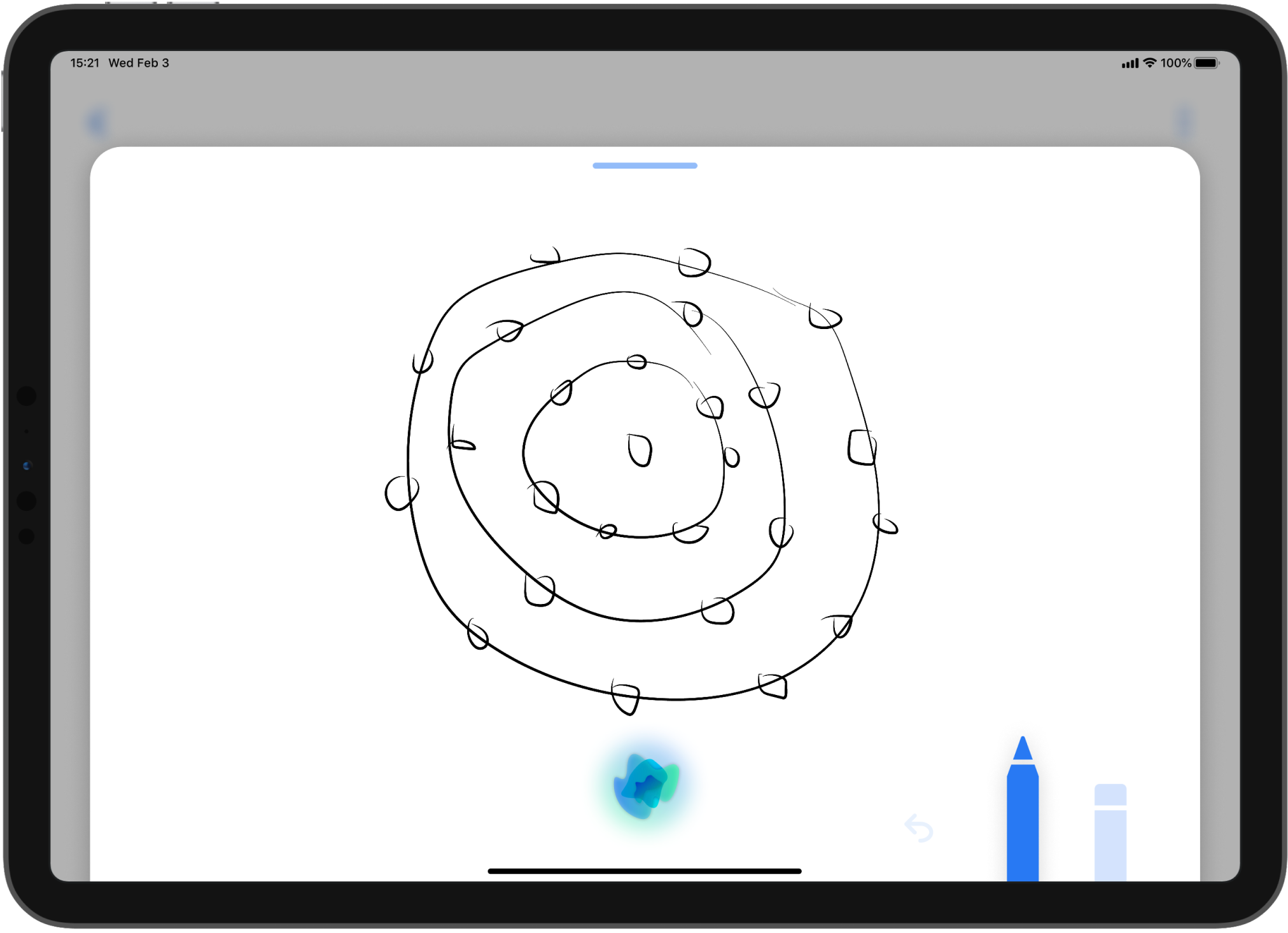Tablet app showing an overlay with a detail sketch to arrange the dots in rings instead of blocks