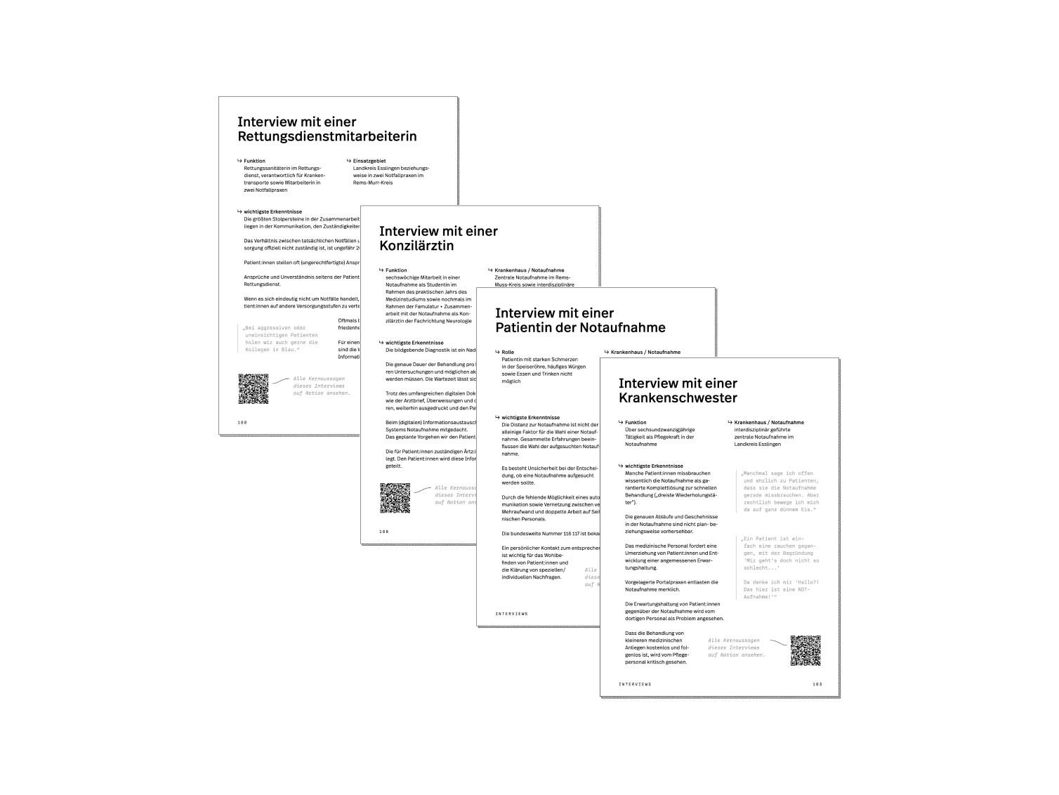 Collage of summaries from interviews