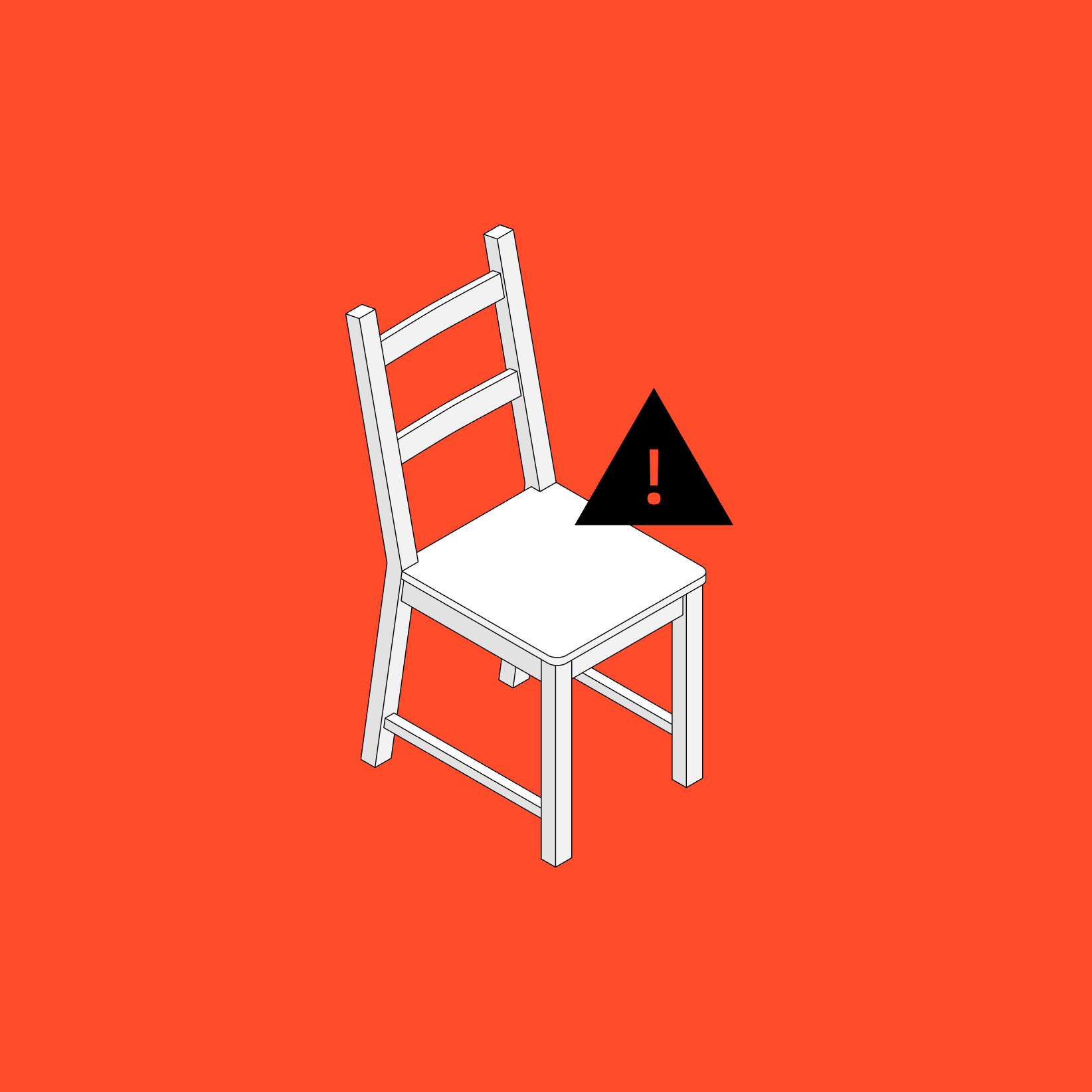 Isometric illustration of a chair and a warning icon
